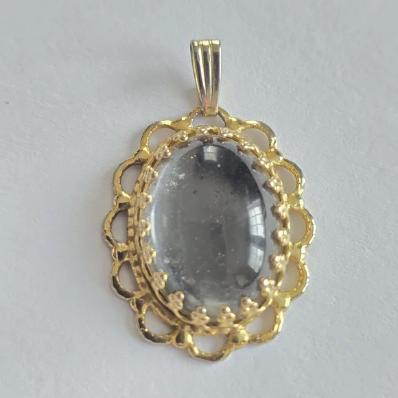 Vintage pendant silver clear cabochon Gold tone setting charm boho - Picture 7 of 12